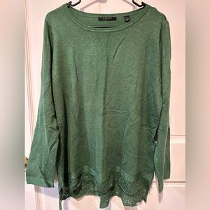 Cyrus Forest Green Long Sleeve Top with Lace Hem, Women's size 1X